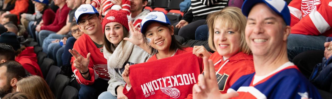 GVSU fans pose for a group photo at a Red Wings game